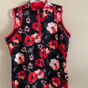 Tail Floral Zip-Front Sleeveless Tank - Black, Red & Pink